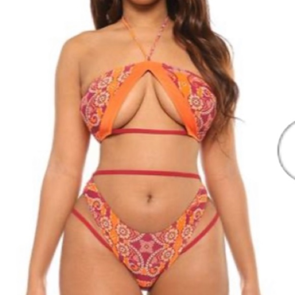 Icon Swim Orange/red Print Bikini Sz M
